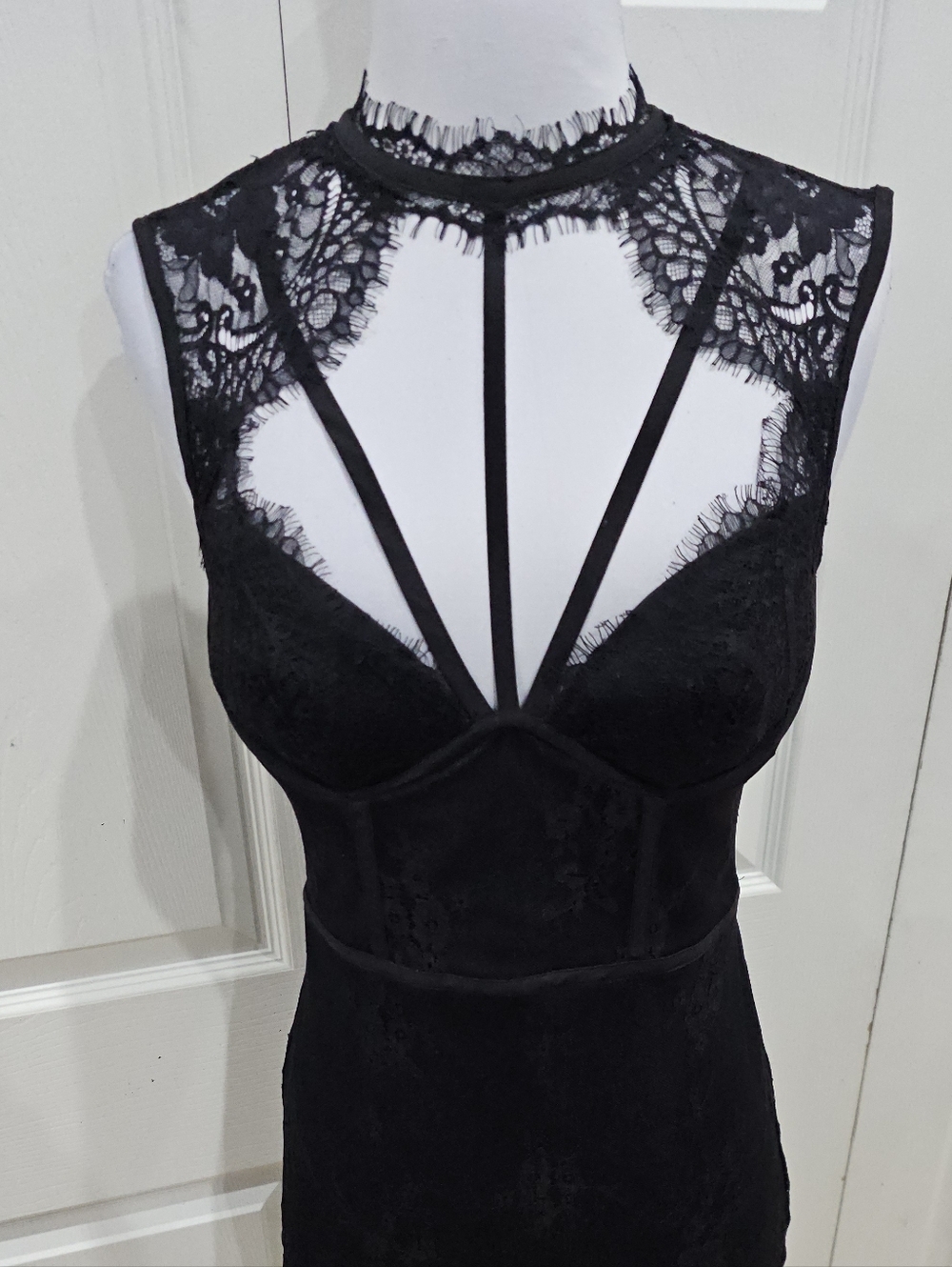 Vintage Y2K Goth Witchy Sexy Bebe Strappy Lace Corset Little Black Dress 00 XXS - Picture 5 of 16